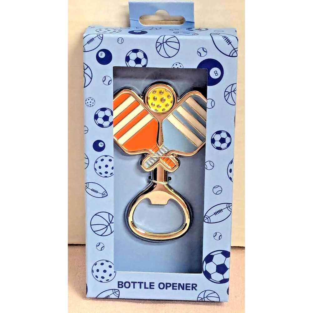 Pickleball and Ball Bottle Opener Kitchen Barware Silver Metal 3.5-in Gift NEW
